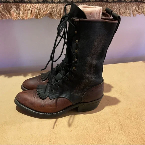 Beautiful Vintage Lace Up Kiltie Western Boots Size 7 - Picture 4 of 12